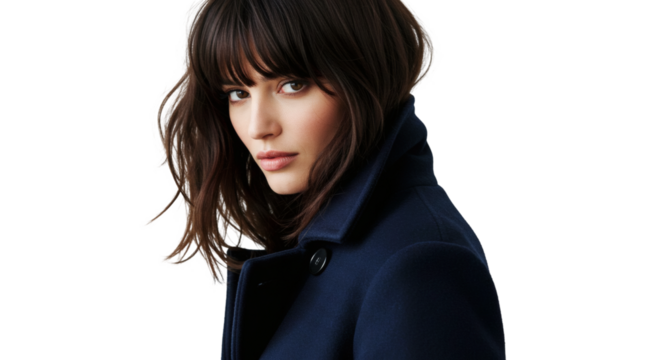 Woman wearing a dark blue coat. - Powered by Adobe
