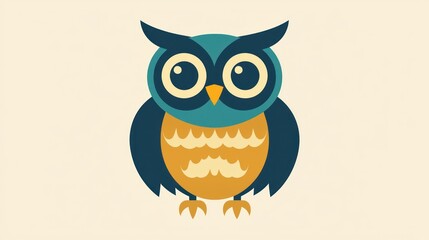 Obraz premium Cute cartoon owl illustration, flat design, simple, graphic, for kids, education, or design elements