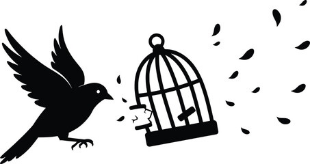 Fototapeta premium Birds Breaking Free from Cage - Vector Art