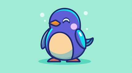 Fototapeta premium Cute cartoon penguin, happy expression, simple background, digital art, possible use for kids' product