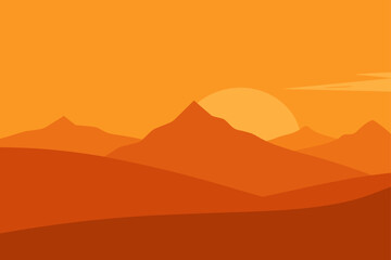 Fototapeta premium desert plateau with wide orange sky and dry texture