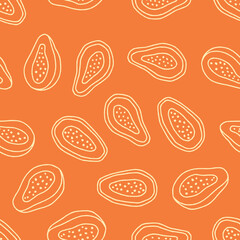Outline Vector Papaya Pattern Repeat Seamless for Wallpaper Background Cover Packaging