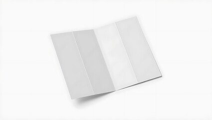 A blank white trifold brochure template on a white background slightly angled with soft shadows