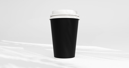 Black Coffee Cup Mockup With White Lid