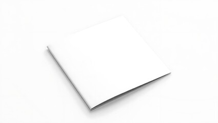 A diagonally positioned blank white brochure or booklet on a white surface in a minimalist style