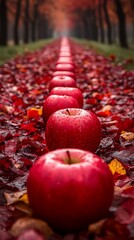 Red Apples in Autumnal Path.