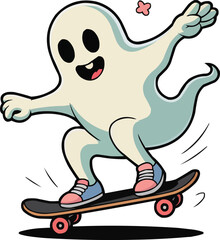 Skateboarding Ghost  Cool Halloween Character Vector for Kids & Teens

