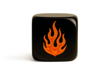 Black dice with flame icon and transparent background