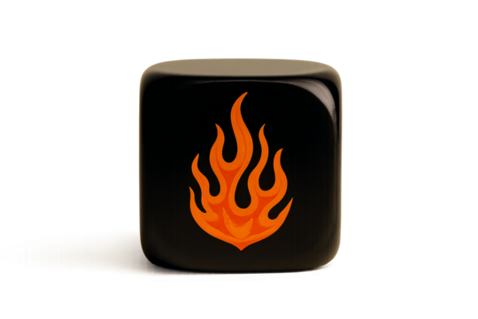 Black dice with flame icon and transparent background
