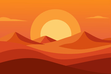 Warm sunset over lifeless desert plain and fading