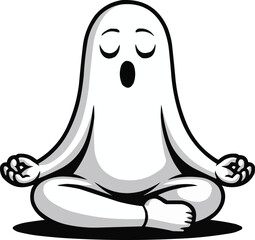 Funny Ghost Doing Yoga in Meditation Pose Halloween Cartoon Vector

