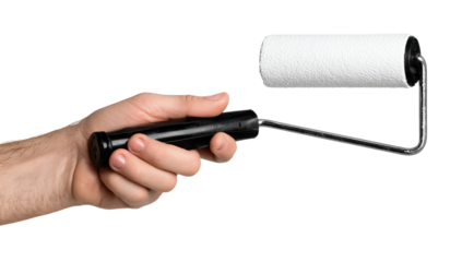 Hand holds paint roller