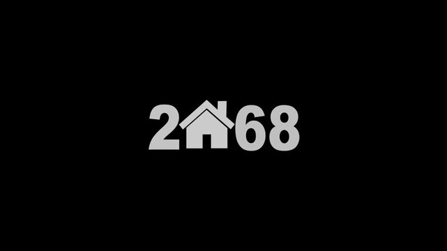Pointing at 2068 with a glowing house icon representing real estate growth and marker innovation .Perfect for property investment , finance on black background 4 k animation video 