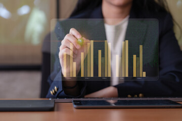 Project management tool concept. Businesspeople use laptops to manage work projects and update...