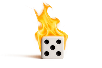 White dice with large flame and transparent background