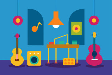Whimsical music room with floating instruments