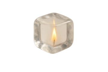 Glass dice with inner flame and transparent background