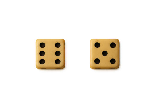 Two flat dice front view on transparent background