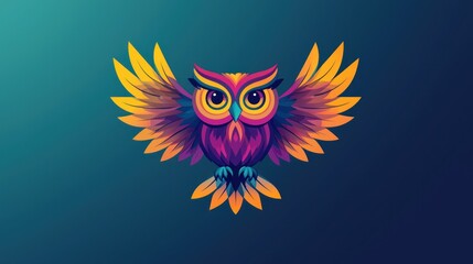 Obraz premium Colorful Owl in Flight on Gradient Background