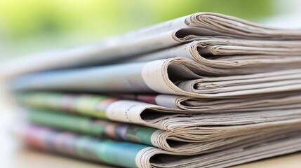Stack of Newspapers in a Minimalist Home Office Setting for Modern Readers