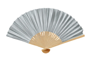 Light gray, pleated fan, light wood handle