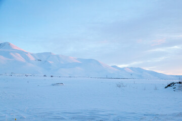 Palandoken mountains covered with snow during sunset time