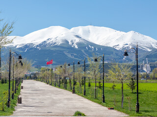 Erzurum in spring with palandoken mountains