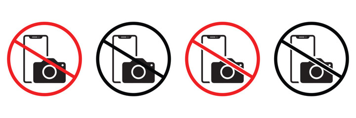 No Photography and Video Recording Icons – Prohibited Camera, Phone, and Camcorder 
Sign Set for Privacy and Security Zones