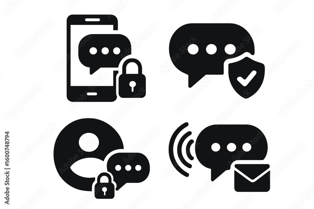 Poster visual representation of secure messaging featuring icons for smartphone, chat bubbles, and user pri