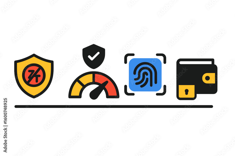 Poster security icons display commitment to online protection and user privacy for digital interactions and