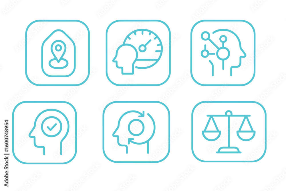 Poster visual representation of various concepts related to mental processes and data analysis in a modern 