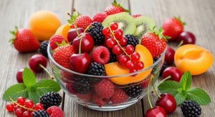 Vibrant Bowl of Mixed Fresh Berries and Fruits for Healthy Eating