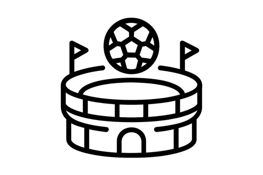 Soccer stadium with a ball and flags during an exciting match celebration