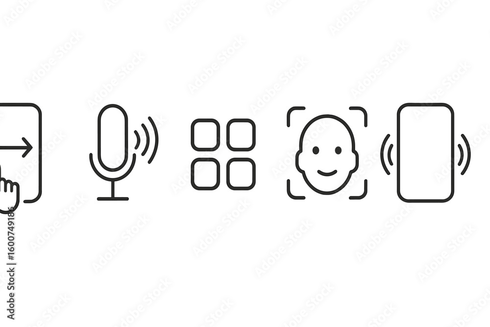 Poster interaction symbols representing digital commands for accessibility and user engagement in a tech en