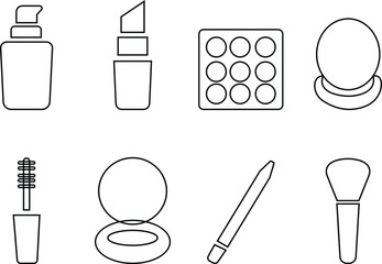 Beauty and makeup outline icon set cosmetics grooming symbols Product Certifications and Qualities, skincare and makeup vector template designs elements icons Recipients Silhouettes, for personal care