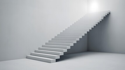 Obraz premium Minimalist white staircase ascending towards bright light in an empty room