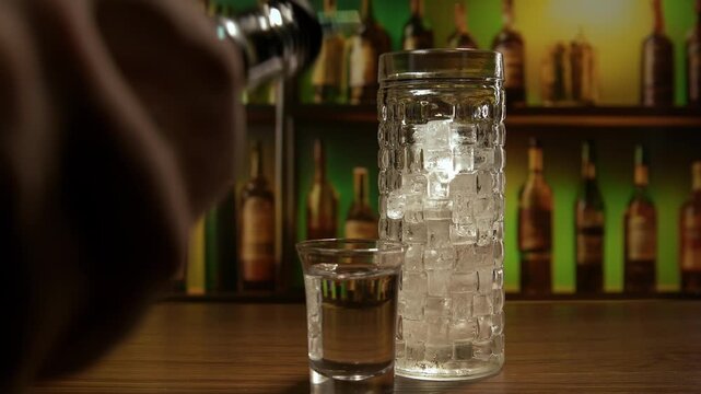 white russian cocktail preparation in high glass