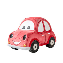Cartoon Red Car with Smiling Face on Transparent Background