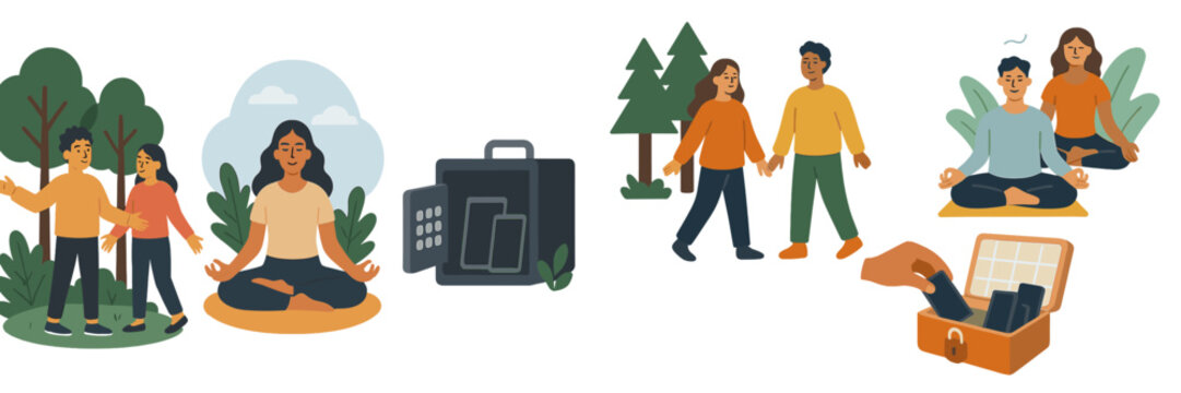 Meditation and wellness activities in a tranquil outdoor setting during the afternoon with diverse individuals engaging in relaxation techniques