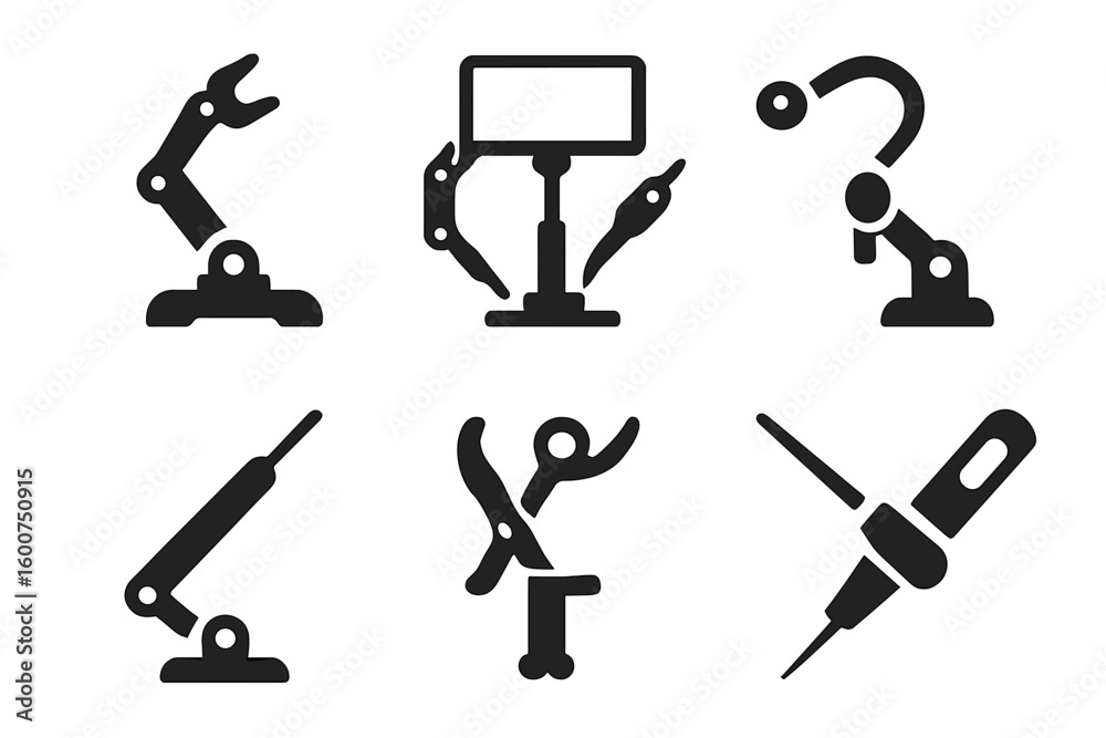 Poster various robotic arms and tools designed for precision tasks and automation in engineering environmen