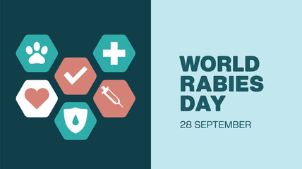 World Rabies Day Awareness Poster Illustration with Dog, Vaccine, Medical Symbols