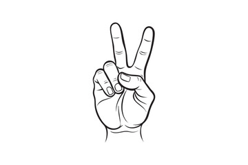 Obraz premium Hand gesture showing peace or victory sign vector illustration in black and white isolated on white background