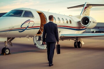 Successful businessman near private business jet.