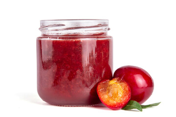 Cherry plum jam in small jar