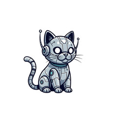 Robot Cat Mascot with Futuristic Antennas – Cute Tech Companion