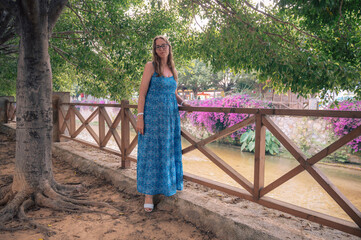 Woman in Alanya city park, Turkey. Travelling or vacation concept