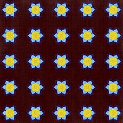 Whispering Petals on Silk is a seamless floral pattern inspired by traditional Thai textiles. Yellow and blue petals bloom on deep red, evoking grace and timeless elegance—ideal for prints or fabric.