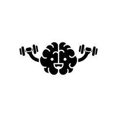 Solid Black Icon of Brain Lifting Dumbbells Symbolizing Mental Strength and Cognitive Fitness