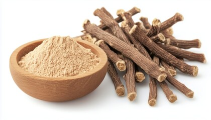 White Surface Adorned With Licorice Powder And Licorice Roots: A Sweet And Flavorful Combination.