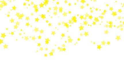Yellow scattered star cluster on transparent background. Festive star pattern for celebration overlays, party decorations, or fantasy themed designs